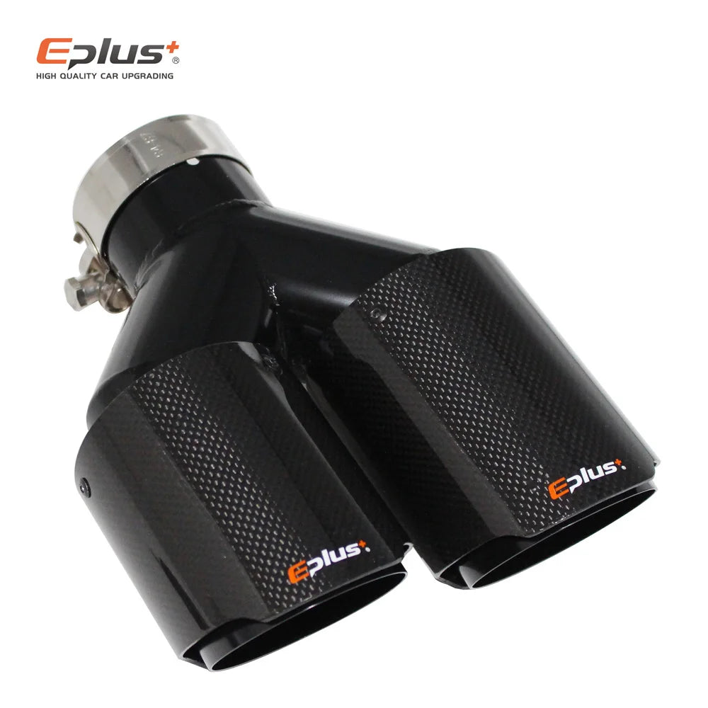 Cola de Escape EPLUS de Fibra de Carbono Real Brillante con Doble Salida Universal