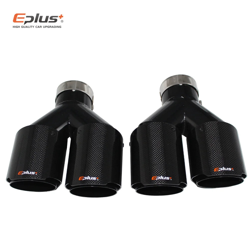 Cola de Escape EPLUS de Fibra de Carbono Real Brillante con Doble Salida Universal