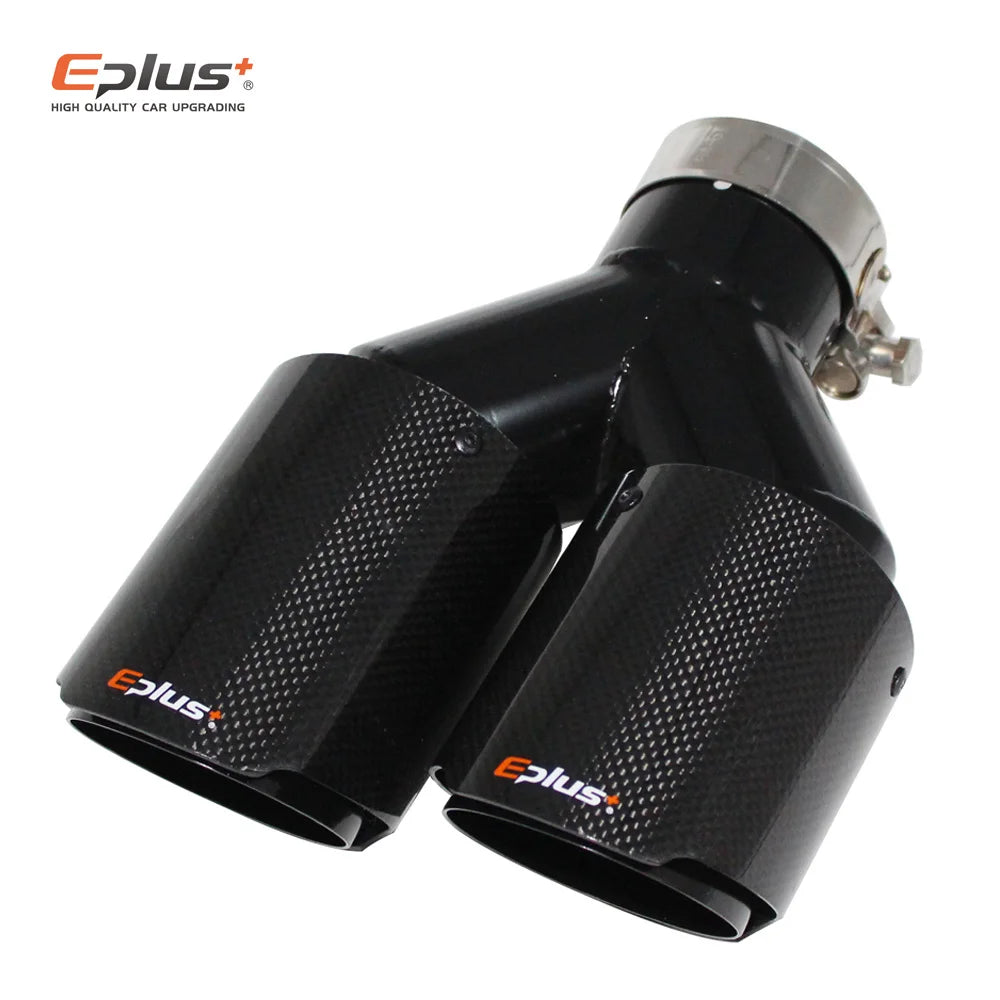 Cola de Escape EPLUS de Fibra de Carbono Real Brillante con Doble Salida Universal