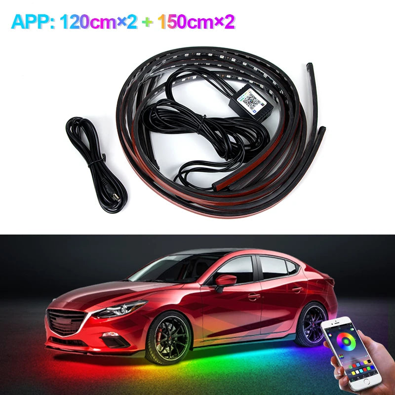 SEAMETAL Car Flexible Underglow Strip Light LED Underbody Remote APP Control RGB Neon Lights Atmosphere Lamp for Auto Decoration