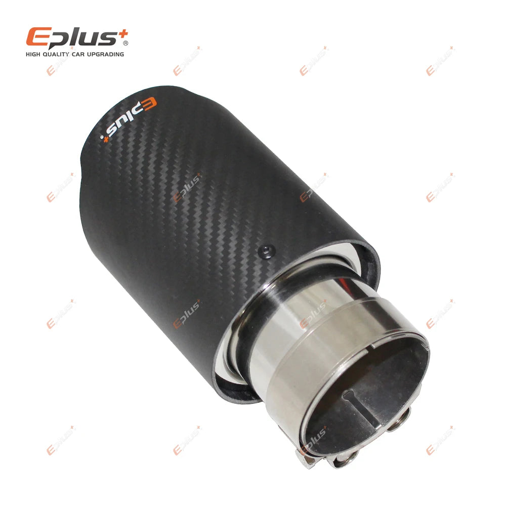 EPLUS Car Matte Carbon Fiber Muffler Tip Exhaust System Pipe Mufflers Nozzle Universal Straight Stainless Blue