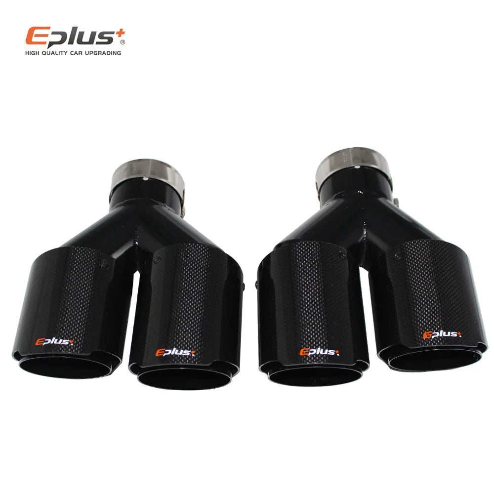 Cola de Escape EPLUS de Fibra de Carbono Real Brillante con Doble Salida Universal