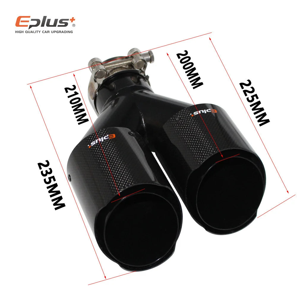 Cola de Escape EPLUS de Fibra de Carbono Real Brillante con Doble Salida Universal