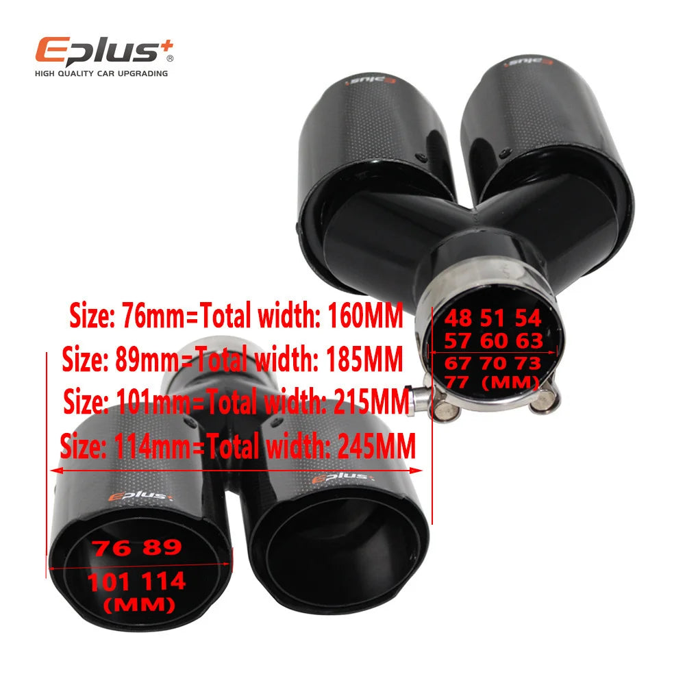 Cola de Escape EPLUS de Fibra de Carbono Real Brillante con Doble Salida Universal
