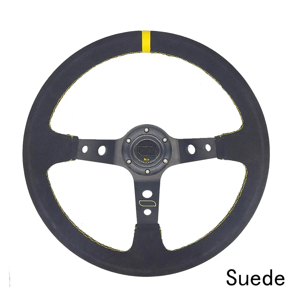 Universal 14 inch 350mm Suede/PVC/PU Car Aluminum Racing Steering wheels Deep Corn Drifting Sport Auto Steering Wheel With Logo