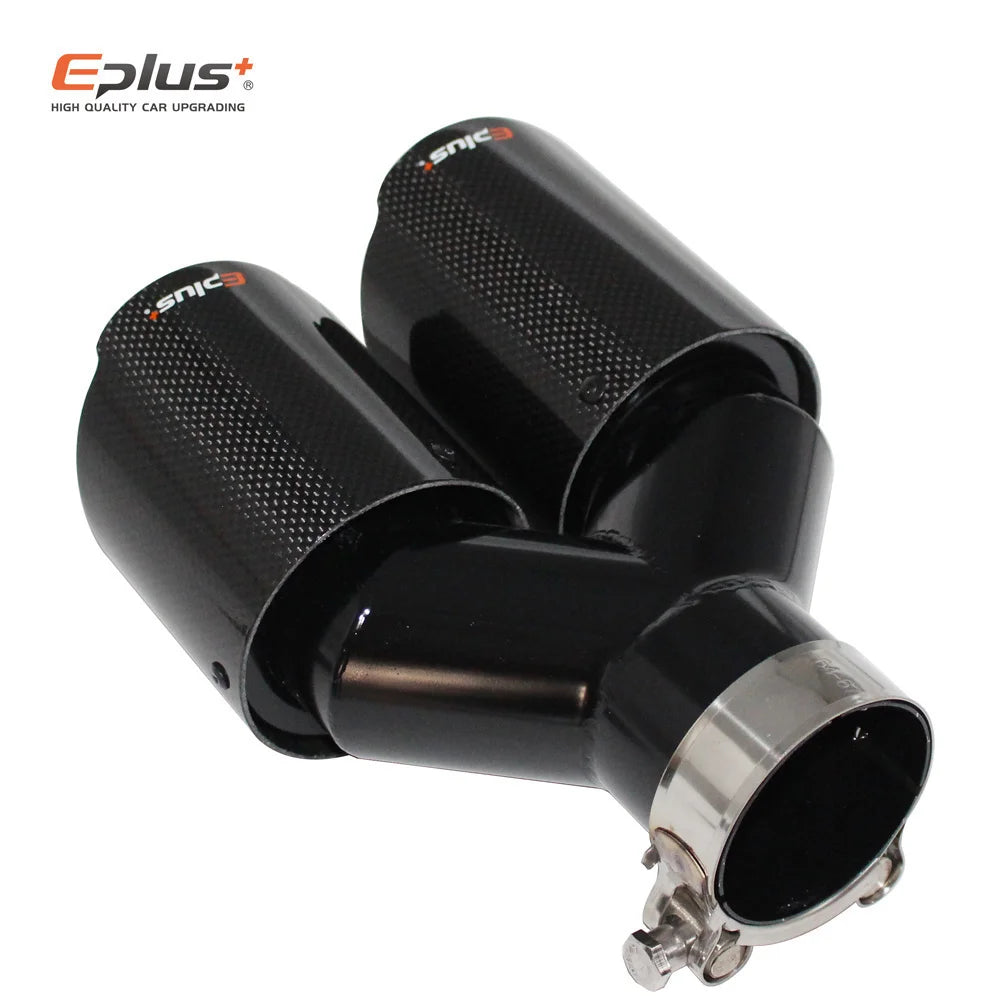 Cola de Escape EPLUS de Fibra de Carbono Real Brillante con Doble Salida Universal