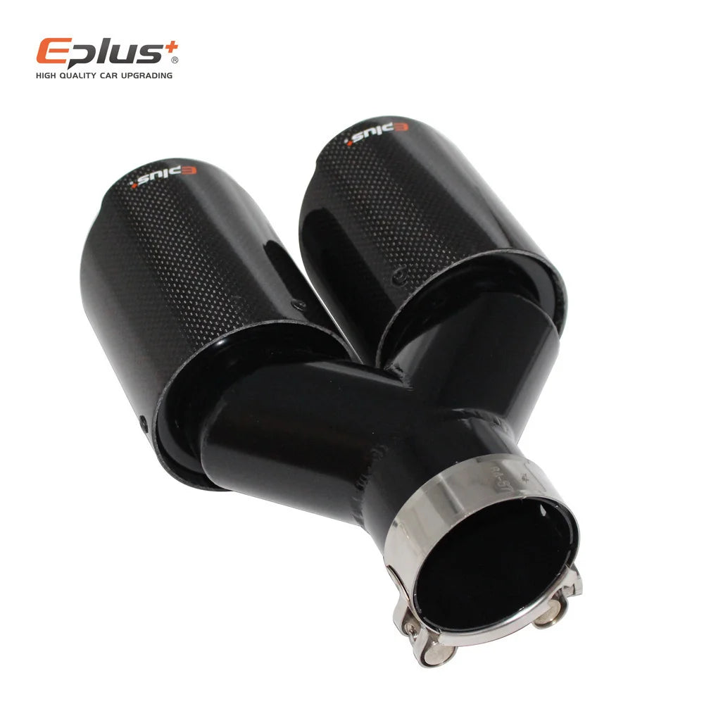 Cola de Escape EPLUS de Fibra de Carbono Real Brillante con Doble Salida Universal