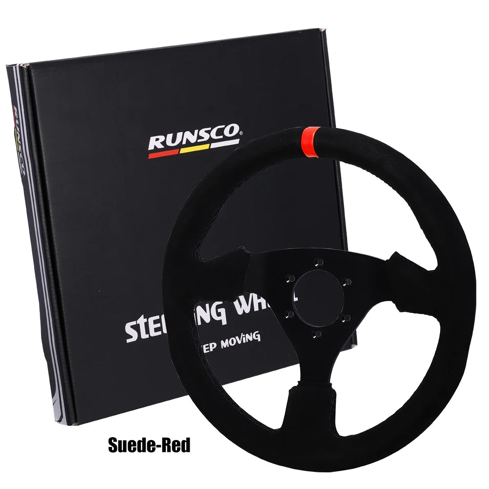 Volante Universal de 330 mm, de Gamuza, para Juegos de Simulación o Carreras Drift, con Marco Plano de Aluminio de 13 Pulgadas