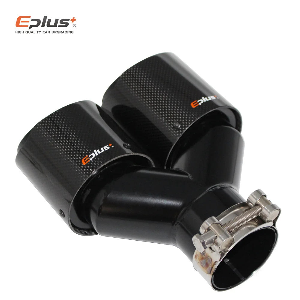 Cola de Escape EPLUS de Fibra de Carbono Real Brillante con Doble Salida Universal